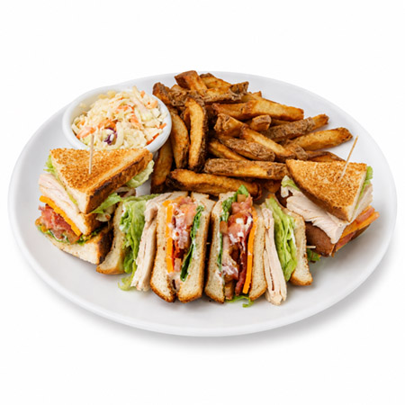 Club sandwich and fries from Gina's Grill and Takeout