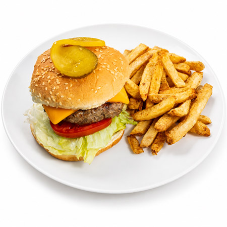 Burger and fries from Gina's Grill and Takeout